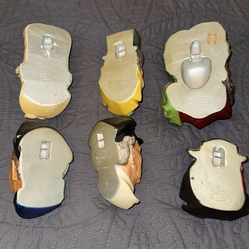 Vintage Bossons England Chalkware Heads~Bundle Lot Of 6~1960's~Wall Hangers